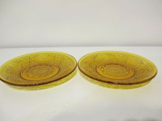 Vintage Tiara By Indiana Glass Set Of 2 Saucer Plates Sandwich Amber 5 3/4 " D
