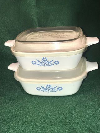 2 Vintage Corning Ware Petite Pans P - 41 Blue Cornflower W Storage Lids