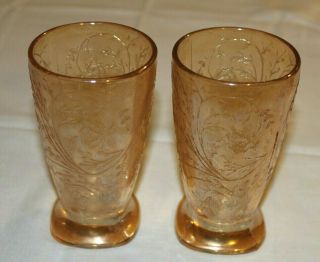 Two Floragold Vintage Jeannette Glass 5 " Tumblers Depression