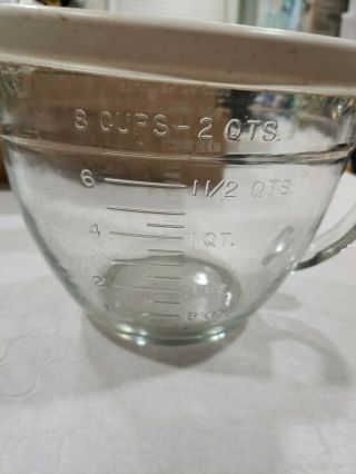 Vintage Anchor Hocking Clear 2 - Qts 2 - Liter 8 Cup Mixing Measuring Glass Bowl Cup