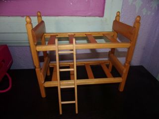 Vintage Strombecker Wood Doll House Furniture - - Bunk Bed With Leader And 2 Chair