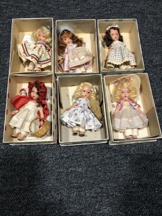 6 Nancy Ann Storybook Dolls With Boxes Goldilocks Little Red Riding Hood Others