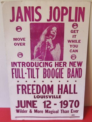 Janis Joplin Louisville Concert Poster - 22 " X 14 " - Heavy Cardboard