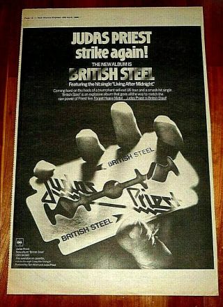 Judas Priest British Steel 1980 Full Page Press Advert Poster Size 37/26cm