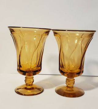 Vintage Fostoria Iced Tea Goblet Glass Jamestown Pattern Amber Set Of 2