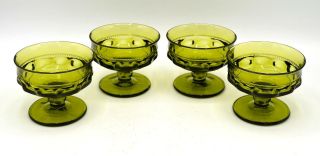 Set Of 4 Vintage Indiana Green Glass Sherbet - Kings Crown Thumbprint