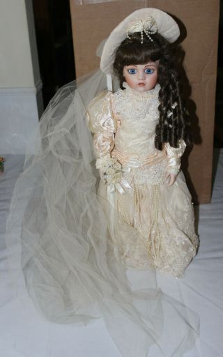 Vintage Franklin Heirloom Porcelain Bebe Bru Victorian Bride Doll 22 "