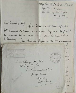 France 1939 British Expeditionary Force Royal Army Service Corps Cover & Letter