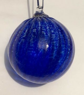 Friendship/witch Ball Handcrafted Blown Art Glass Glass Splotchy Blue/ornament