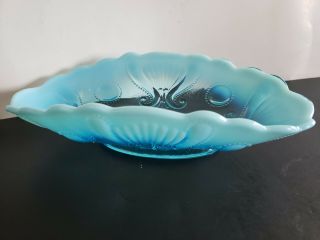 Jefferson Glass Pressed Blue Opalescent Glass Bowl Antique Eapg Euc Fan