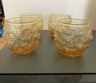 Lido Milano Vintage Anchor Hocking Set Of 4 Roly Poly Round 8oz Amber Glasses