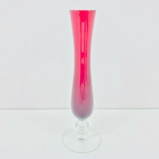 Vintage Retro Art Glass Red Bud Vase Pedestal Foot 19cm Tall