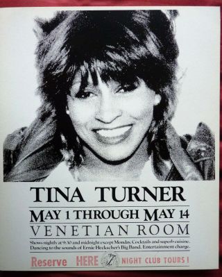 Tina Turner Lobby Card Concert Poster - Vintage 1970s Venetian Room San Francisco