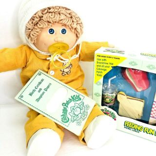 Vintage 1983 Cabbage Patch Kids Doll With Outfit & Diaper & Feeding Fun Set