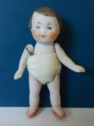 Antique German Bisque Baby Doll With Jointed Arms & Legs 2 7/8 Inches Tall