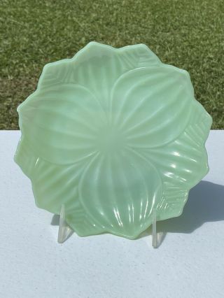 Vintage Jadeite Fire King Lotus Bowl 8” Plate 1950’s Mid Century Small Chip Orig