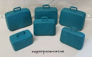 Vintage 1960s 6pc.  Barbie Samsonite Silhouette Luggage Suitcase Set Aqua Teal