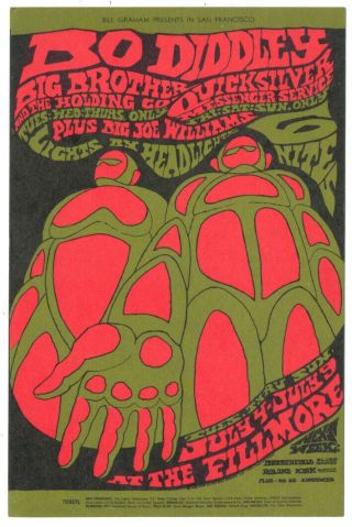 Bg - 71 Fillmore Postcard - Bo Diddley Big Brother Janis Joplin Quicksilver 1967