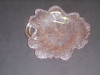 Vintage Indiana Glass Pink Pebble Leaf Twiggy Nappy Candy Dish 2