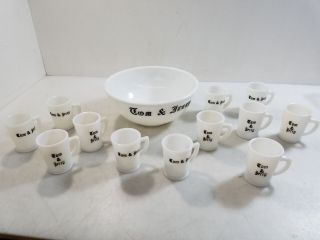 Vintage Milk Glass Tom And Jerry Punch Bowl And Cups Mckee