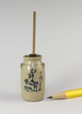 Jane Graber Miniature Stoneware Butter Churn,  Deer,  Igma Artisan,  1984,  1:12
