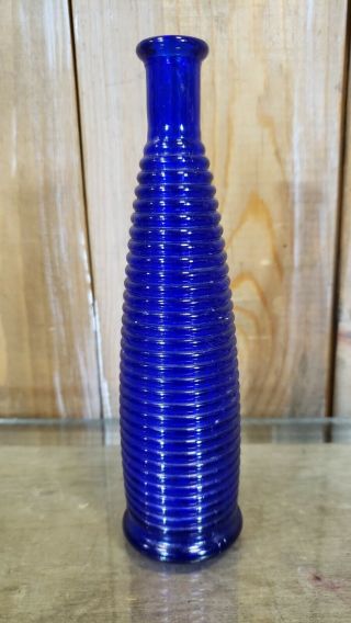 Vintage Glass Bottle Vase Cobalt Blue 2 " X 7 " Ribbed