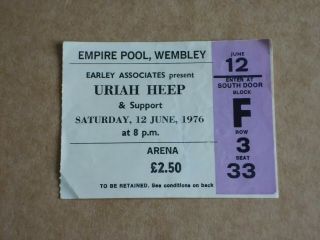 Uriah Heep 1976 Empire Pool,  Wembley Concert Ticket (pretty Things)