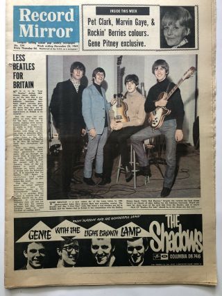 Record Mirror Nov 28th 1964 The Beatles,  Rolling Stones,  Motown,  Elvis Ex
