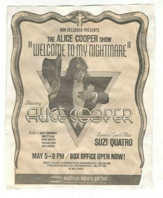 Alice Cooper In Concert Vintage 1975 Newspaper Ad Madison Square Garden Nyc Mx15