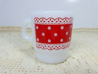 Vintage Fire King Anchor Hocking Red Polka Dot Lace Pattern Coffee Mug