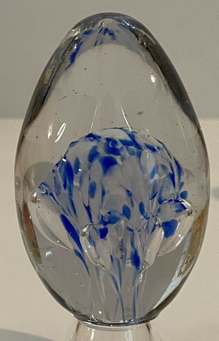 Vintage Egg Shaped Paperweight W/ Blue White Jellyfish Inside