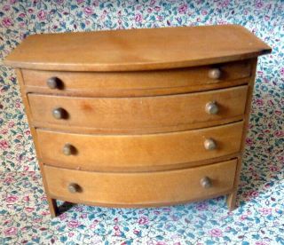 Vintage Tynietoy Swell Front Bureau Chest Of Drawers 1:12 Dollhouse Miniature