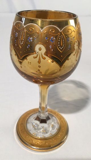 Antique Jeweled Moser Art Glass Goblet Gold Enamel Circa 1900 Art Nouveau