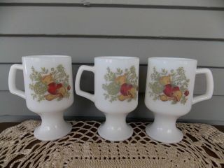 Set Of 3 Vintage Corning Ware Spice Of Life White Milk Glass Pedestal Mugs Cups