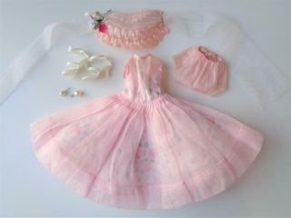 1957 Vogue Jill Jan Doll Outfit 7414 Pink Sheer Over Print Dress Hat Shoes