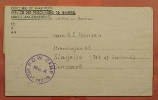 1940s Gb Wwii Pow Camp 4 Cancel Letter Sheet To Denmark