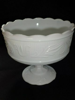 White Milk Glass Pedestal Fruit Bowl 2