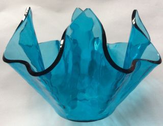 Vintage 60s Chance Glass Handkerchief Vase Tinted Blue Small Flemish 1969 Kitsch