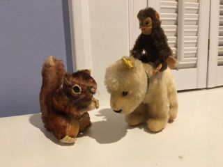 Three Steiff Smaller Mohair Animals With Ids Squirrel Chimp Monkey Polar Bear