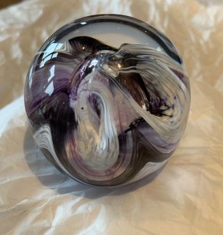 Caithness.  Purple And White Moon Crystal Paperweight.  Scotland.  No Box.  2