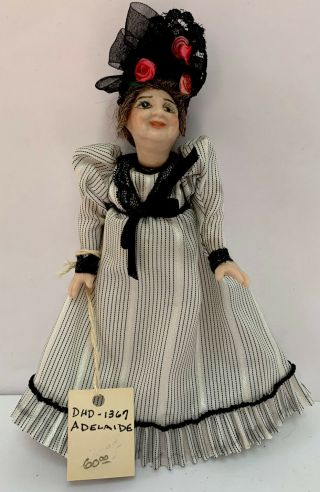 Artisan Miniature Dollhouse Porcelain Doll Older Woman With Hat Fabulous 1:12