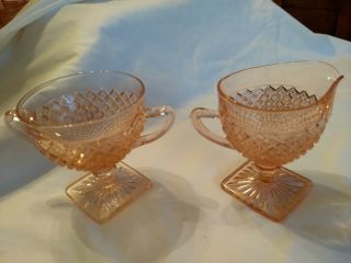 Anchor Hocking Pink Miss America Glass Sugar And Creamer Holders - 3 3/4 "