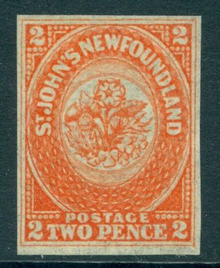 Sg 10 Newfoundland 1860 2d Orange Vermilion,  Fresh Mounted 4 Good Margins.