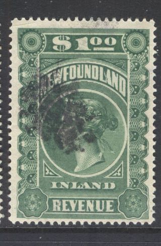 Newfoundland Nfr6 1898 $1 Green Queen Victoria Inland Revenue Stamp Cv$35