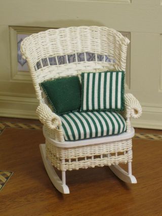 White Wicker Rocking Chair By Bob & Nan Rankin - Artisan Dollhouse Miniature