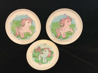 Vintage 1984 My Little Pony Tea Set Plastic 2 - 4.  25 " Plates 1 - 3.  25 " Plate Inc