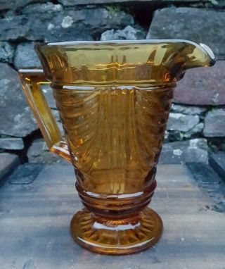 Vintage Art Deco Style Large Golden Brown Cut Glass Jug/vase/pitcher