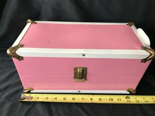 Vintage Atco Pink Metal Large Doll Wardrobe Clothing Trunk Carrying Case 13”x 6 "