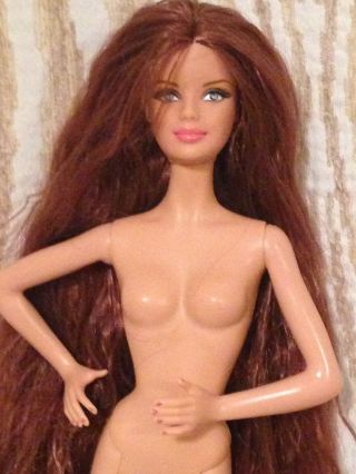 Ooak Barbie Model Muse Doll Brown/red Very Long Hair Rerooted