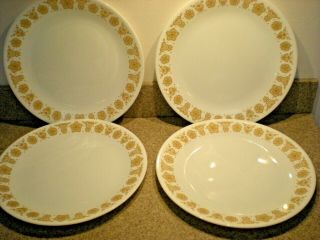 Set Of 4 Corelle " Butterfly Gold " 10.  25 " Dinner Plates In Very Good Condit